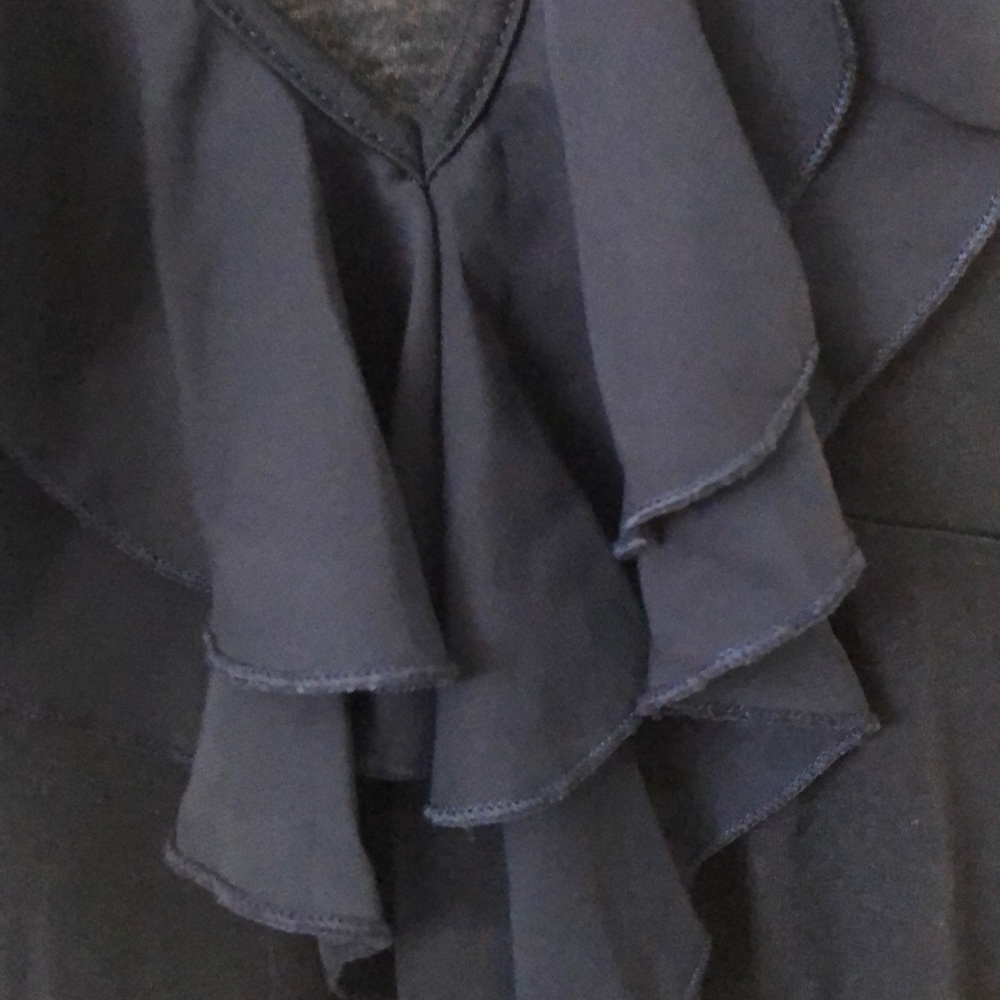 NWOT Fleurish Navy Ruffled Top Sheer Sleeves - Picture 2 of 2